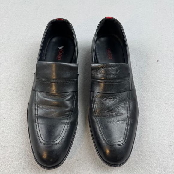 HUGO Hugo Boss Men\'s Black Leather Penny Loafers Dress Shoes Portugal 8.5